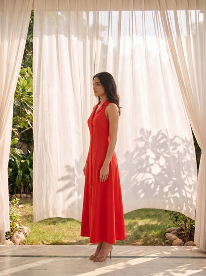 Tailored Button-Front Sleeveless Dress