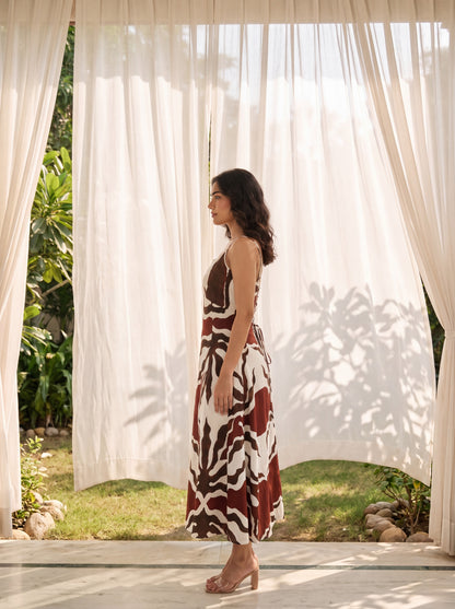 Abstract Print Lace-up Maxi Dress