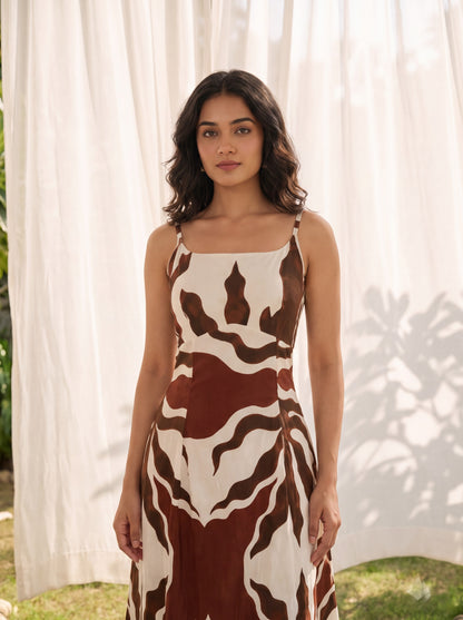 Abstract Print Lace-up Maxi Dress