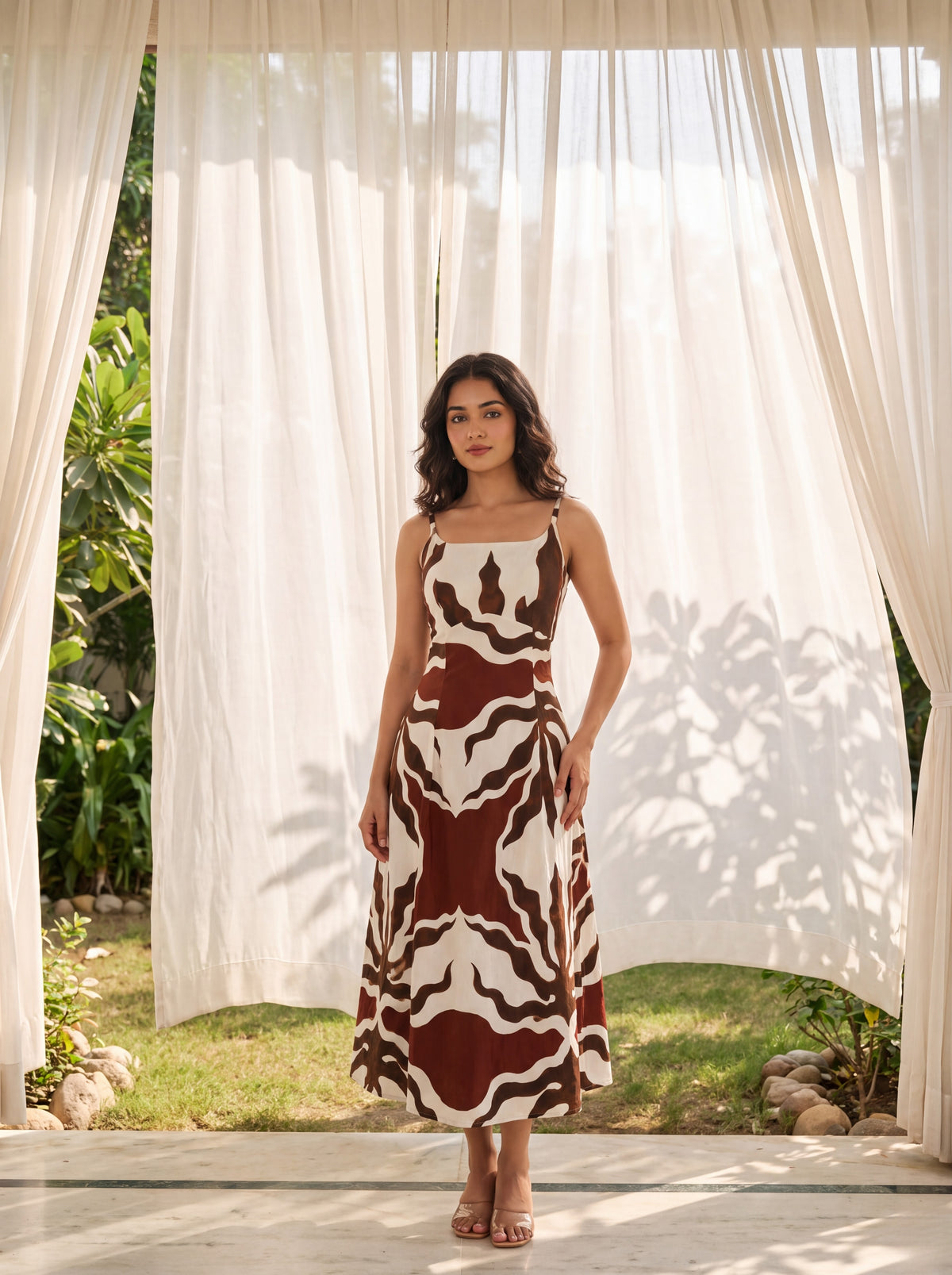 Abstract Print Lace-up Maxi Dress