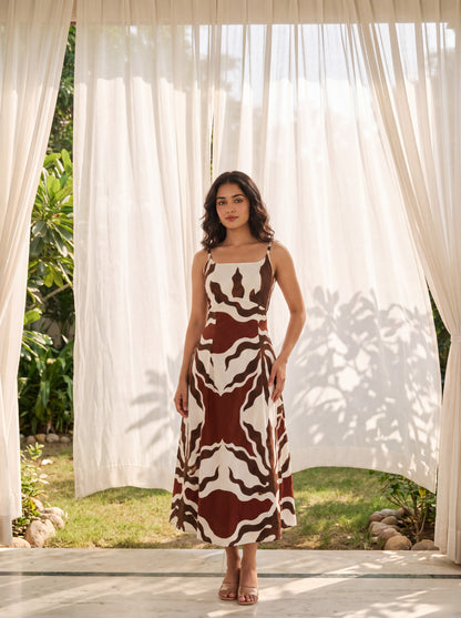 Abstract Print Lace-up Maxi Dress