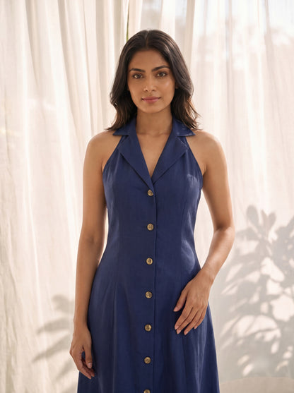 Denim Tailored Button-Front Sleeveless Dress