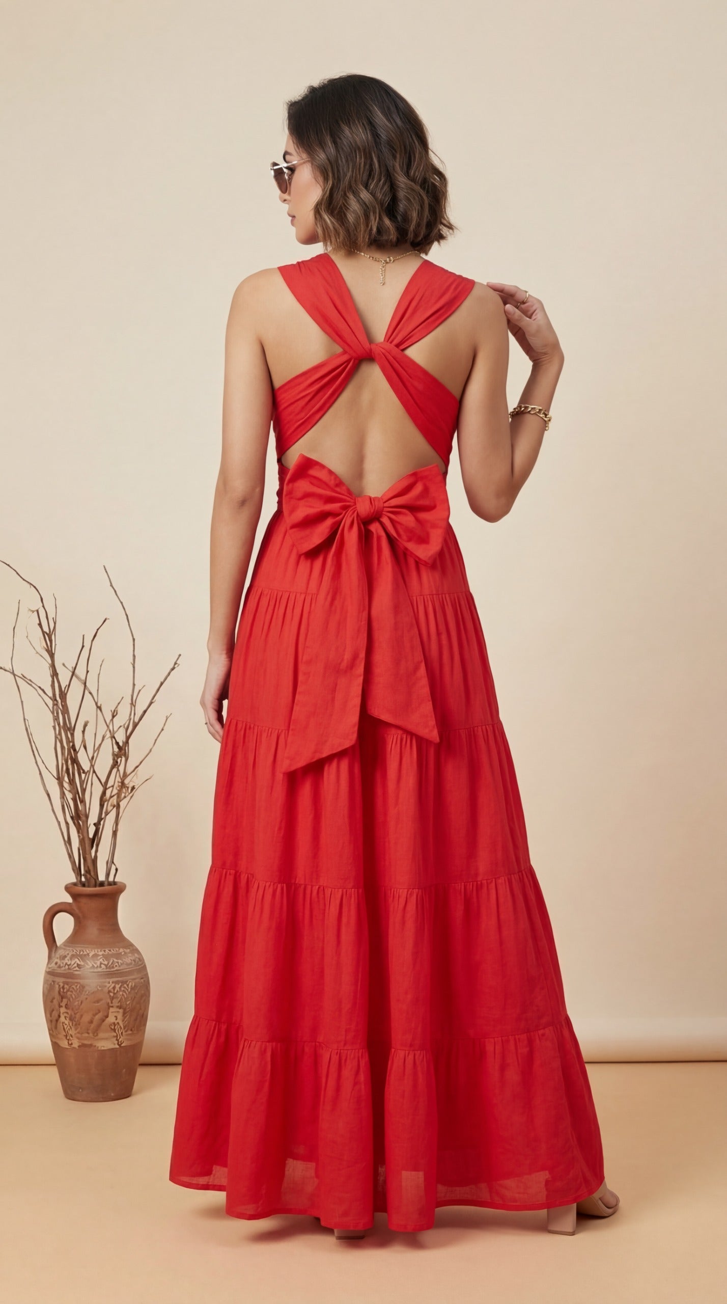 Red Sunset Tiered Maxi Dress