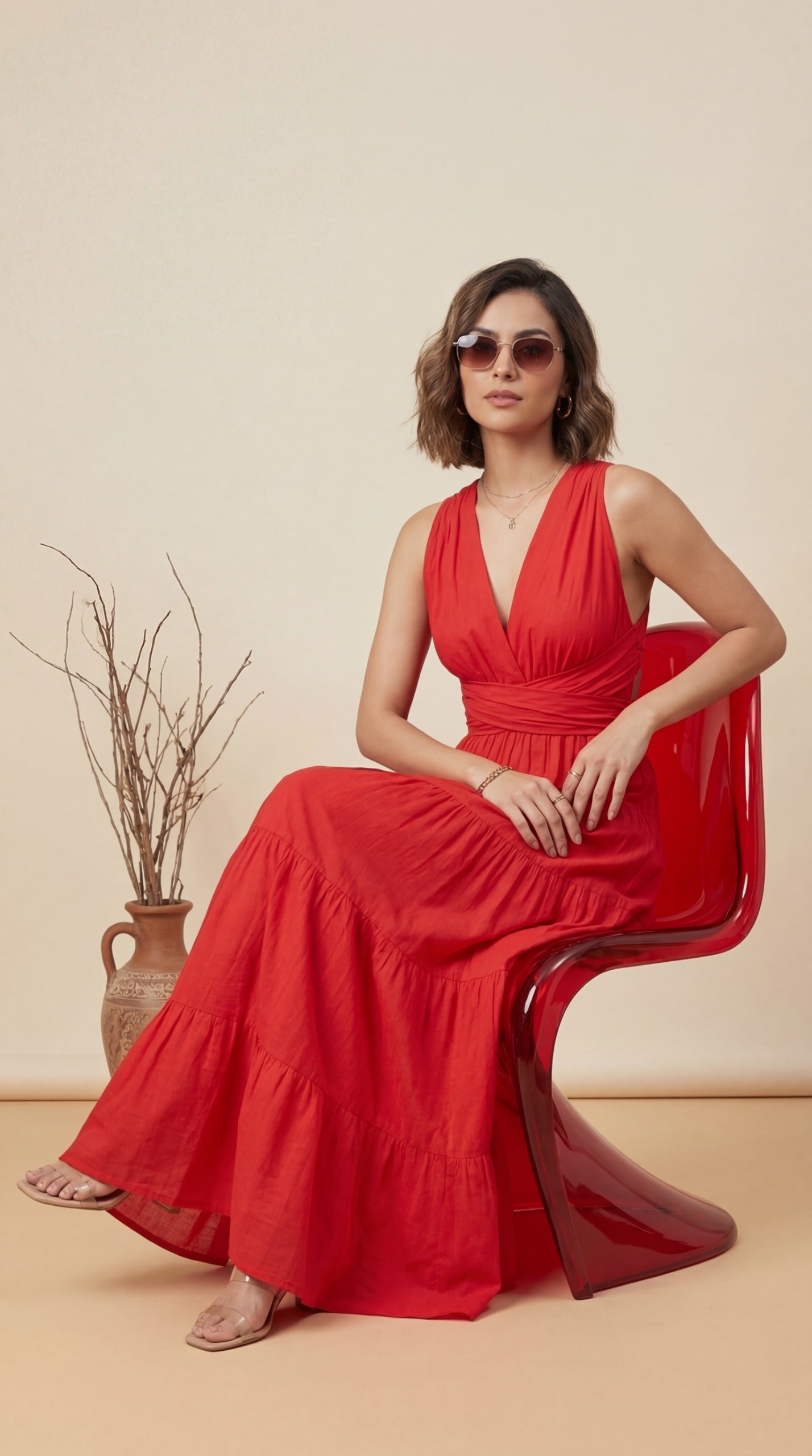 Red Sunset Tiered Maxi Dress