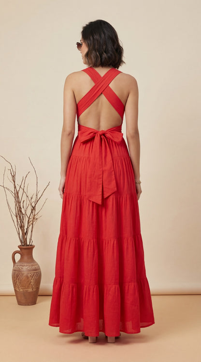 Red Sunset Tiered Maxi Dress