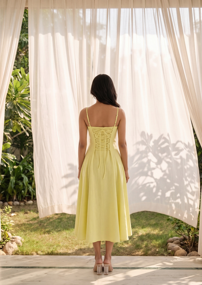 Yellow Lace-up Maxi Dress