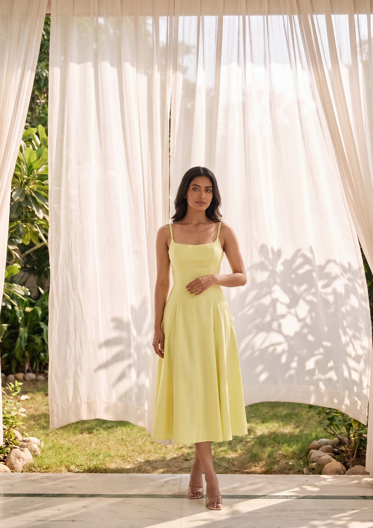 Yellow Lace-up Maxi Dress