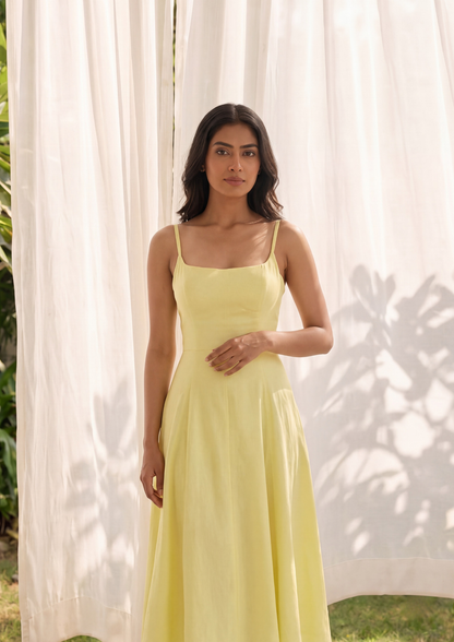 Yellow Lace-up Maxi Dress