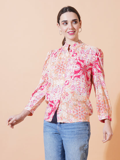 Womens Casual High Neck Top With Front Buttons