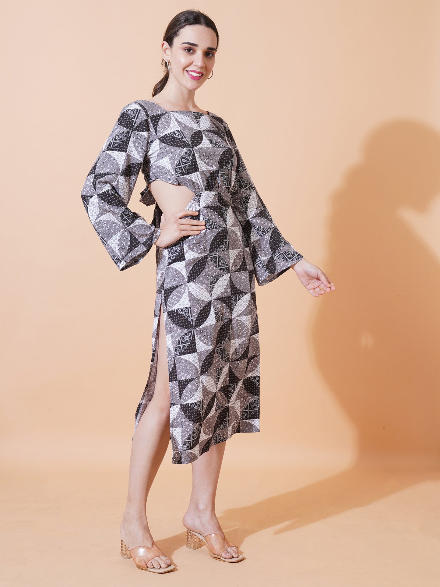 Womens Casual Midi Dress With Back Tie Up