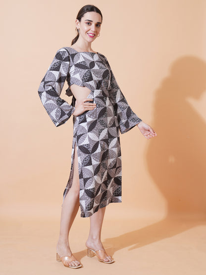 Womens Casual Midi Dress With Back Tie Up