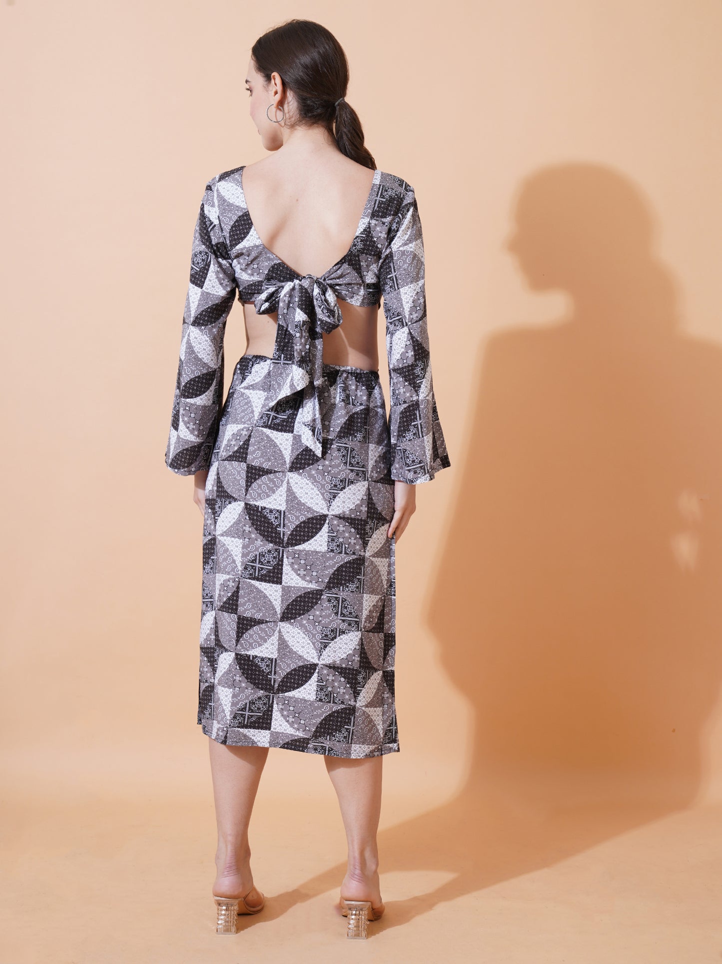 Womens Casual Midi Dress With Back Tie Up