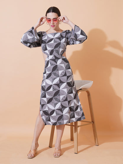 Womens Casual Midi Dress With Back Tie Up
