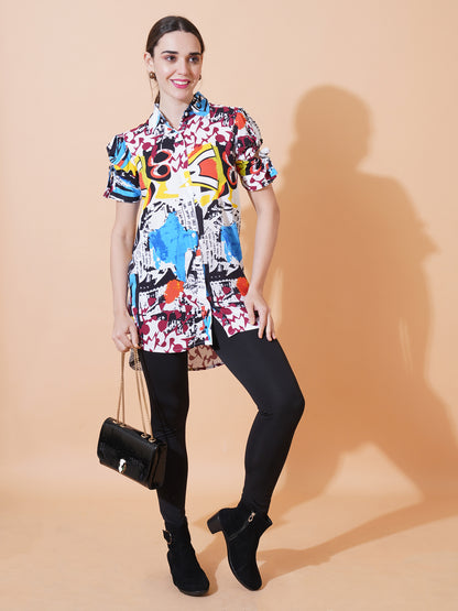 Womens Casual Puff Sleeves Top With Front Button