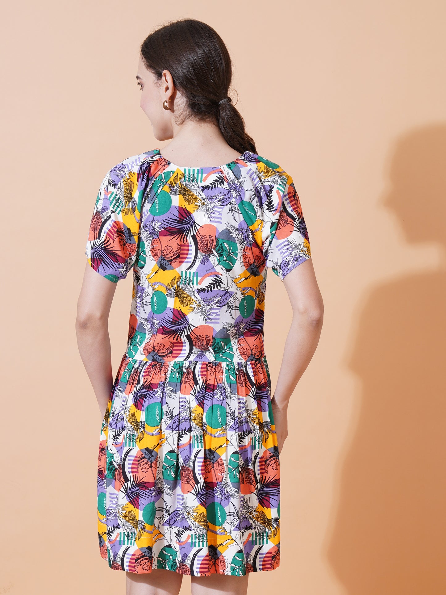 Womens Casual Puff Sleves Mini Dress