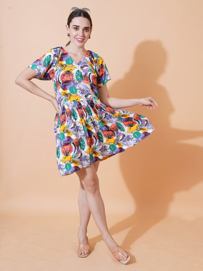 Womens Casual Puff Sleves Mini Dress
