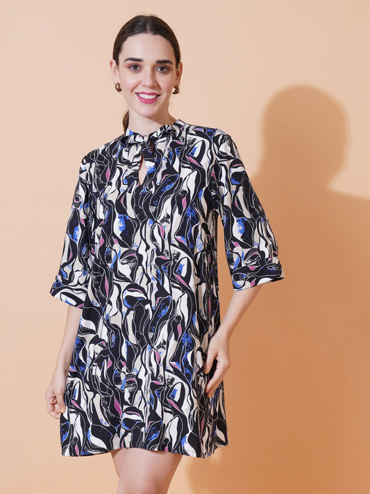 Womens Casual Mini Dress With Front Tie Up