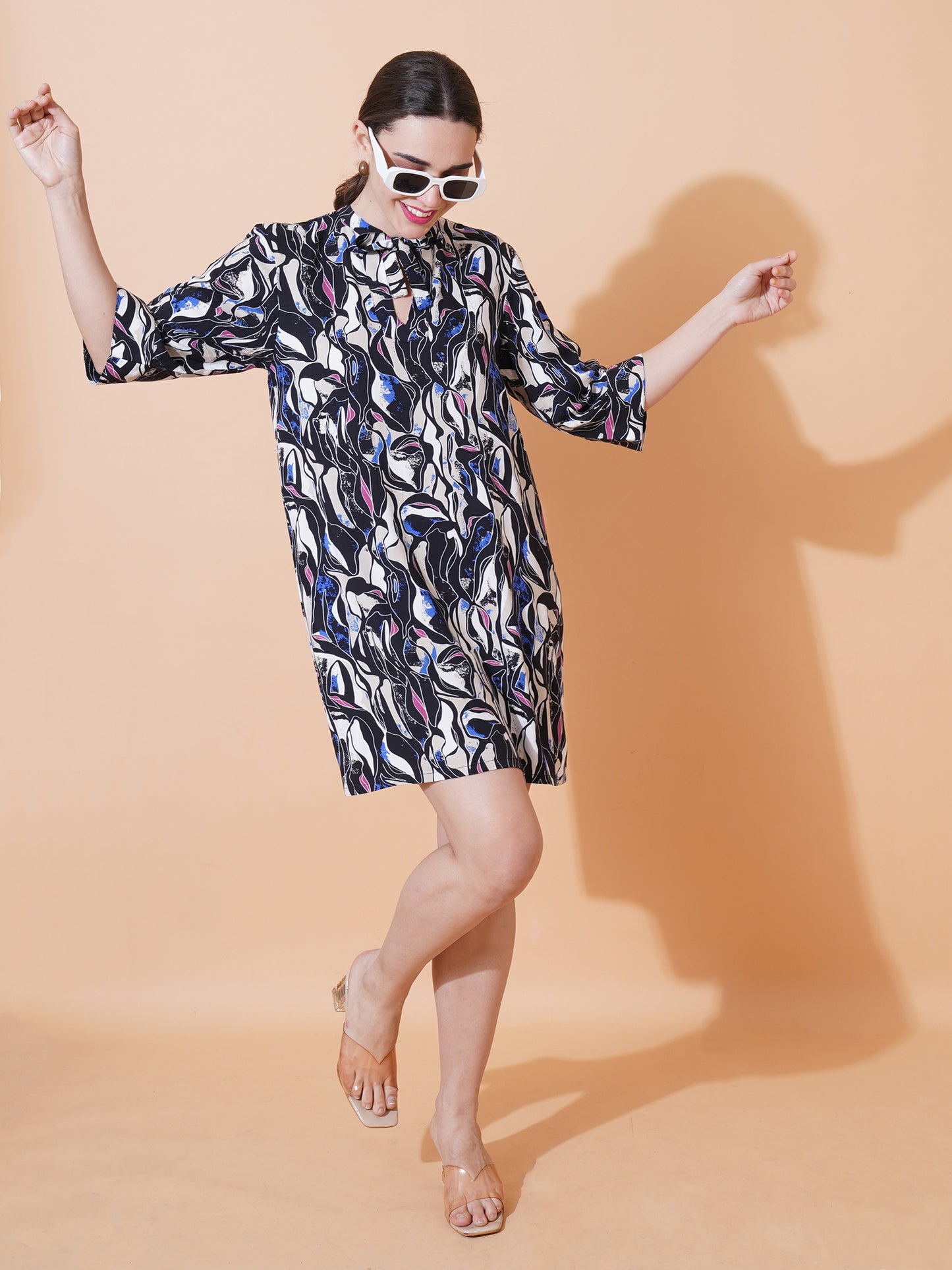 Womens Casual Mini Dress With Front Tie Up